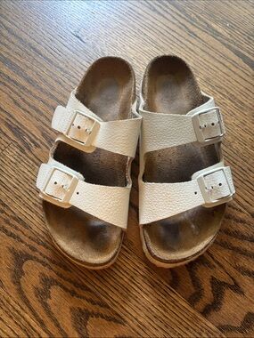 Birkenstock White Double-Buckle Slide Sandals
